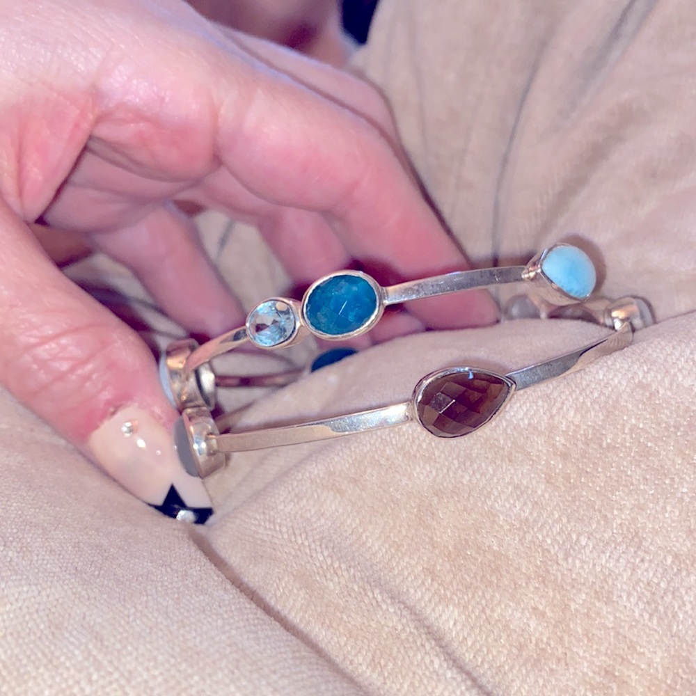 Gorgeous bangles w/ semi precious stones & crystals set in sterling silver (925) - Picture 3 of 7
